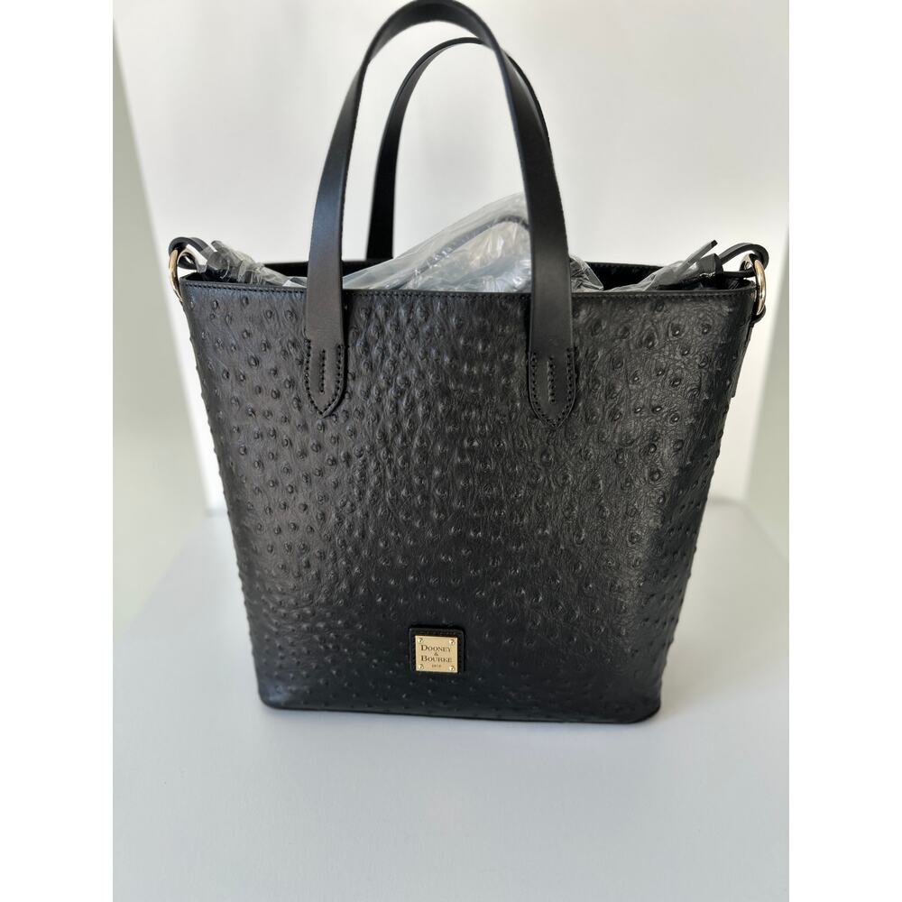 NWT Dooney Burke Black Ostrich Embossed Lillana Purse with Pouch